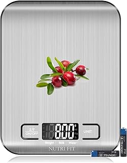NUTRI FIT Food Scale Kitchen Scales Digital Weight Grams Oz for Weight Loss | Stainless Steel Panel, 1g Increment, Max 11lbs, Backlit Screen, Smart Tare, Easy to Use for Baking Cooking, 2 AAA Batteries