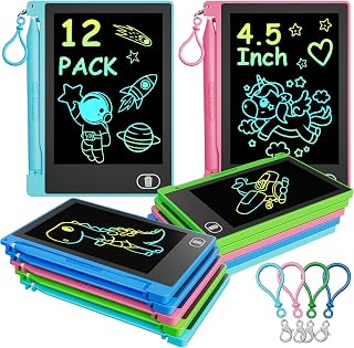 12 Pack Kids Mini LCD Writing Tablet 4.5 inch with Carry Hook| Portable | Reusable Doodle Board Set for School, Travel & Gifts, Learning Gift for Boys and Girls
