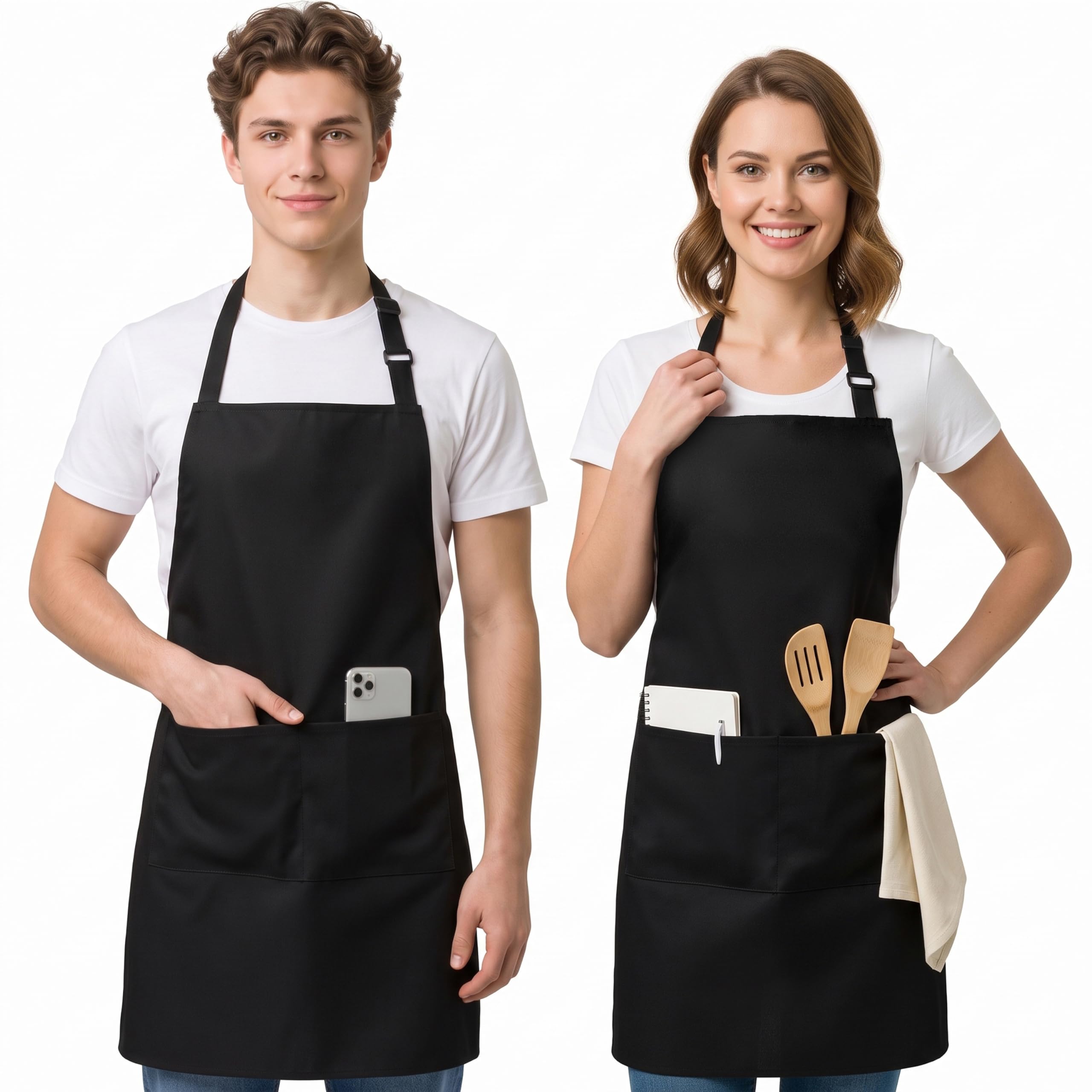 Utopia Kitchen Bib Aprons 2 Pack Adjustable With 2 Pockets 100% Polyester | Chef