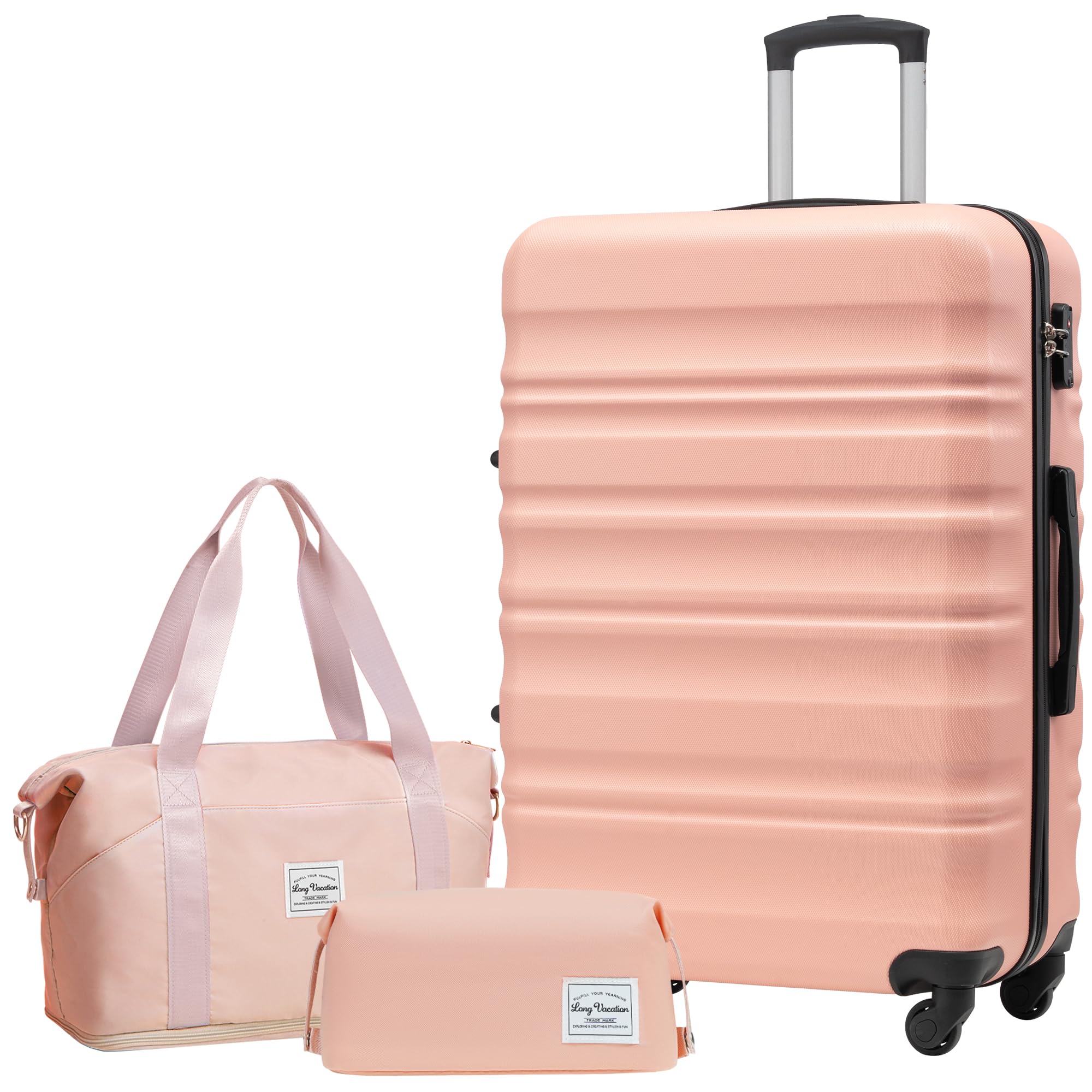 LONG VACATION Luggage Set, 28 Inch Suitcase, Pink, 3 Piece