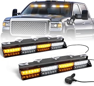 HLauto 2x16.8 inch Dash Strobe Lights, 48 LED Visor Light Bars | Safety Falshing Interior Front/Rear Windshield Light Bar for Construction Vehicles Plow Truck (Amber White)