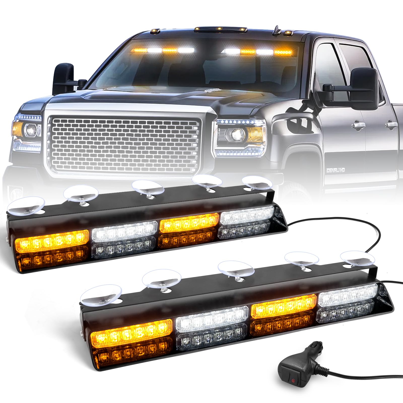 HLauto 2x16.8 inch Dash Strobe Lights, 48 LED Visor Light Bars | Safety Falshing