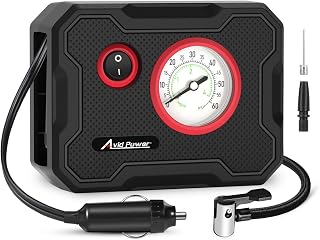 AVID POWER 12V Tire Inflator Portable Air Compressor, Lightweight | 12V DC, 9.8Ft, Air Tire Pump for Car, Bike, Motorcycle, Top Up Tires, Compact, LED Light, Digital Gauge, for Road, Emergency