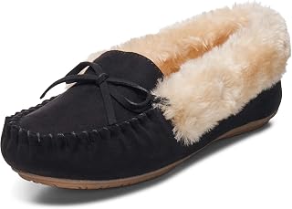 Alpine Swiss Leah Women’s Moccasin Slippers | Faux Fur Lined Slip-On House Shoes | Cozy Warm Comfortable Indoor Outdoor | Stylish Durable
