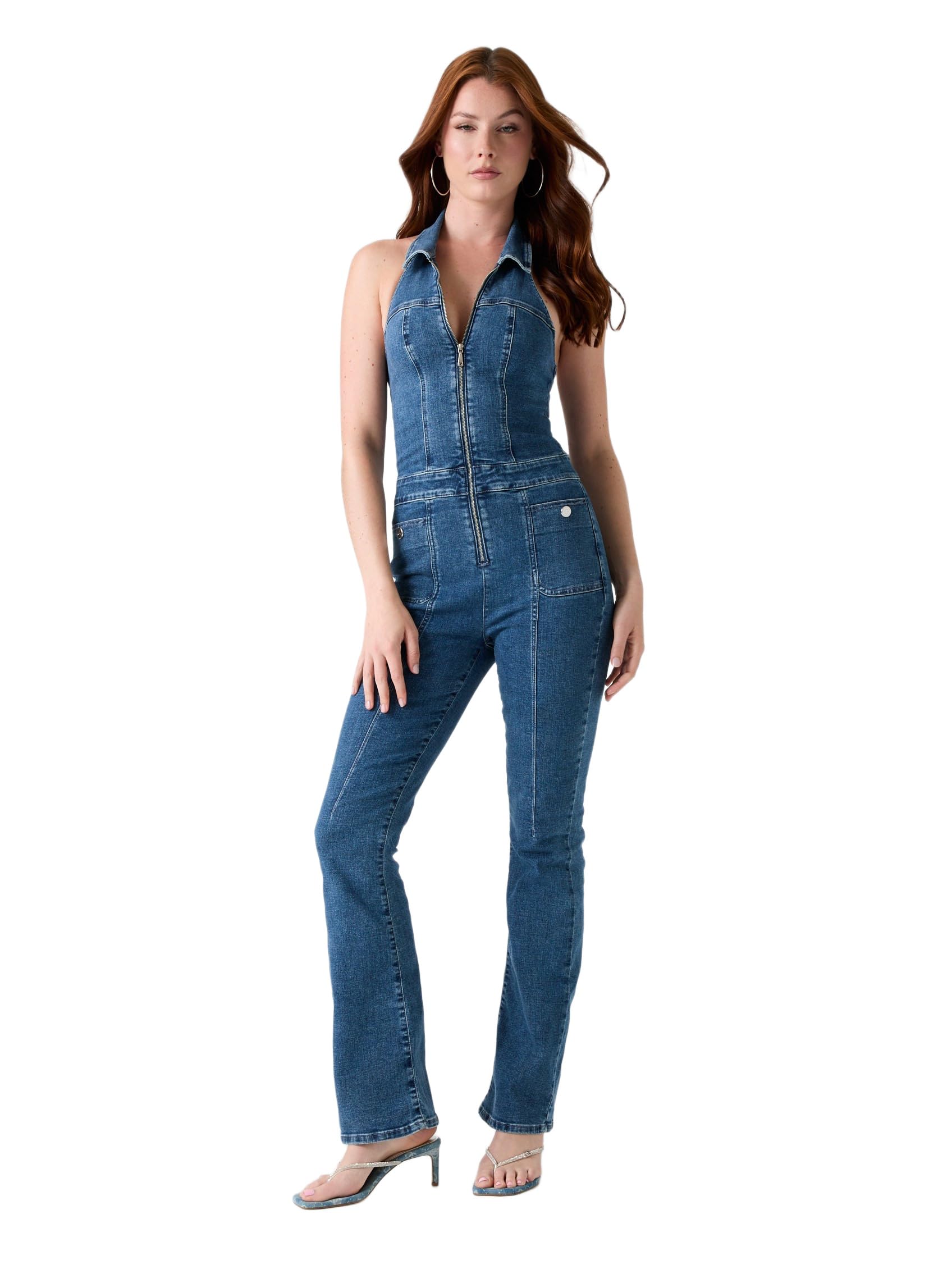 GUESS Mia Halter Denim Jumpsuit