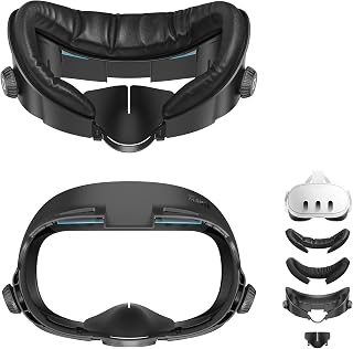 AMVR FC3 Upgraded Facial Interface Compatible with Meta Quest 3 Accessories | VR Pressure‑Relief Face Pad with Replacement PU＆Ice Silk Cushions, Knob Adjustable FOV, Glasses-Friendly (NOT for Quest 3S)