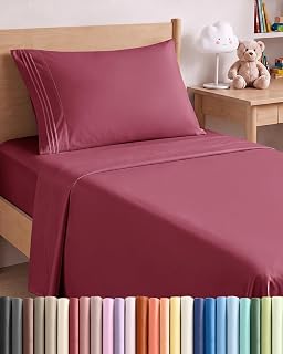 Twin Size 3 Piece Sheet Set - Comfy Breathable & Cooling Sheets - Burgundy