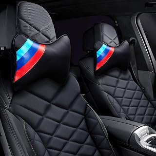 Erivis 2 PCS Car Headrest Pillow for BMW Accessories | Car Soft PU Leather Neck Pillow Support