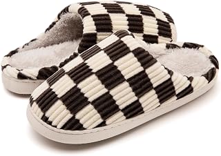 Guyarns House Slippers Women Men Winter Memory Checked Memory Foam Slippers with Non-Slip Sole Bedroom for Indoor Outdoor