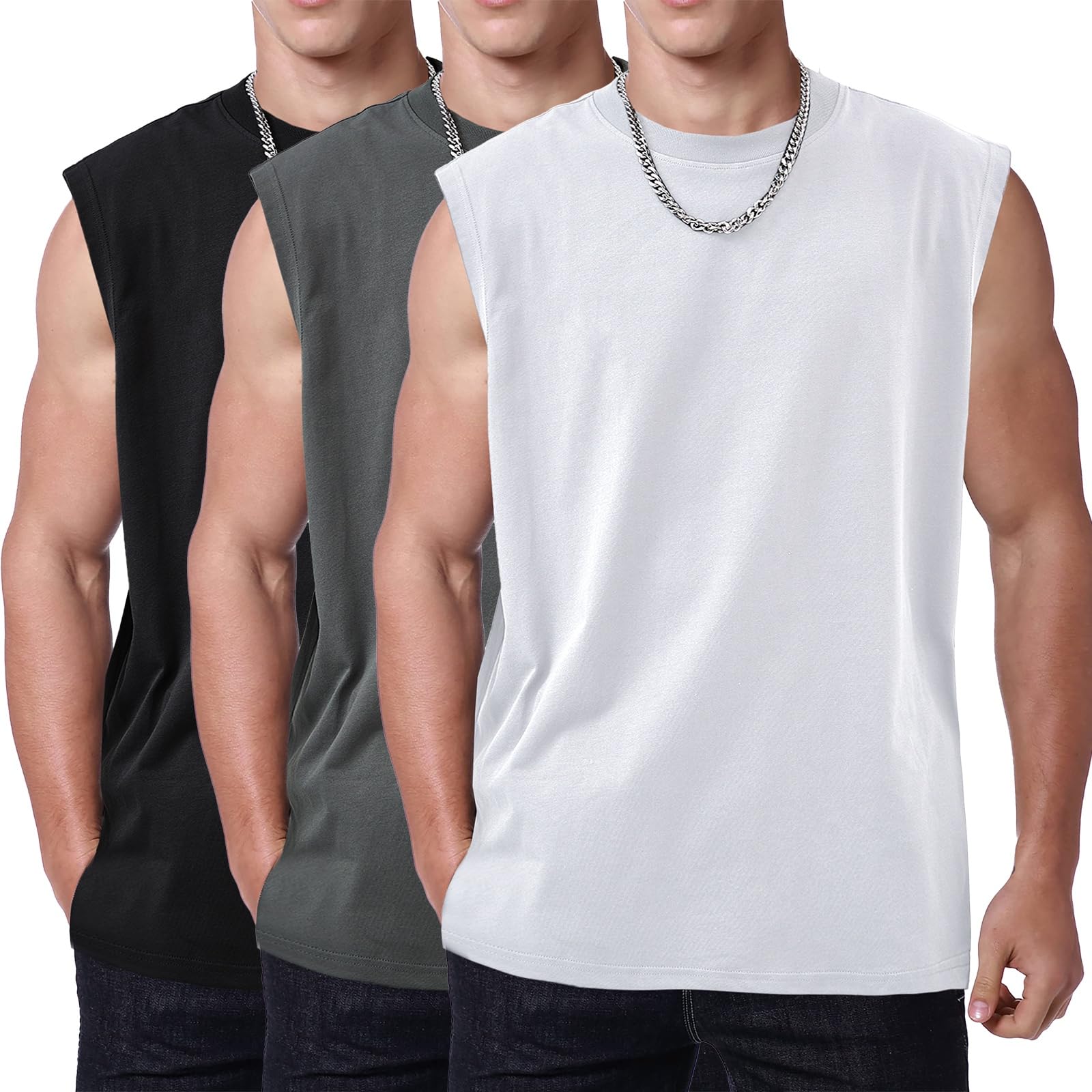 Mens Workout Tank Tops Sleeveless Tshirts Men Muscle Shirt Gym Acid Wash T-Shirt