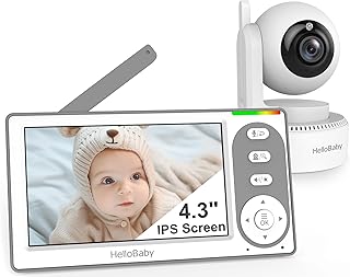 HelloBaby 4.3'' Video Baby Monitor No WiFi, 30 Hours Battery | Remote Pan-Tilt-Zoom, Baby Monitor with Camera and Audio, Night Vision, ECO Mode, Two-way Talk, 8 Lullabies, 1000ft Range