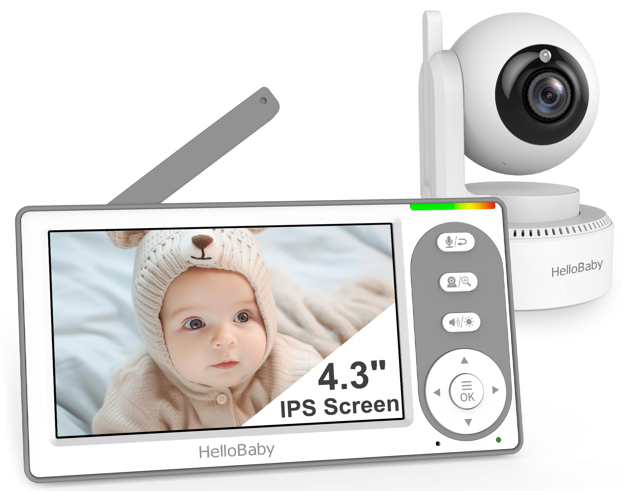 HelloBaby 4.3'' Video Baby Monitor No WiFi, 30 Hours Battery | Remote Pan-Tilt-Z