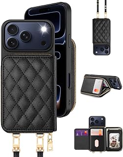 OCASE for iPhone 18 Pro/iPhone 17 Pro Crossbody Wallet Case, Black Argyle | Card Holders, RFID Blocking, Kickstand, PU Leather Zipper Handbag, Wrist Strap & Shoulder Strap, Phone Lanyard Purse 6.3"