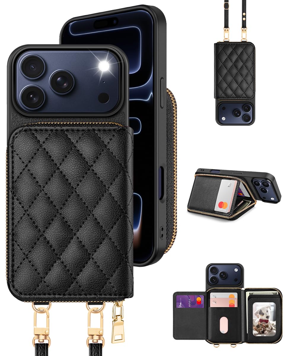 OCASE for iPhone 18 Pro/iPhone 17 Pro Crossbody Wallet Case, Black Argyle | Card