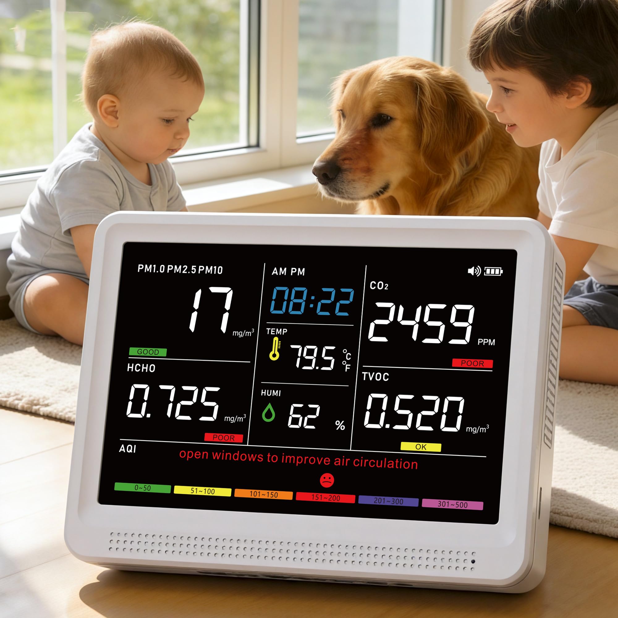 16 in 1 Air Quality Monitor Indoor High-Precision CO2 Monitor & HD Screen | CO2,
