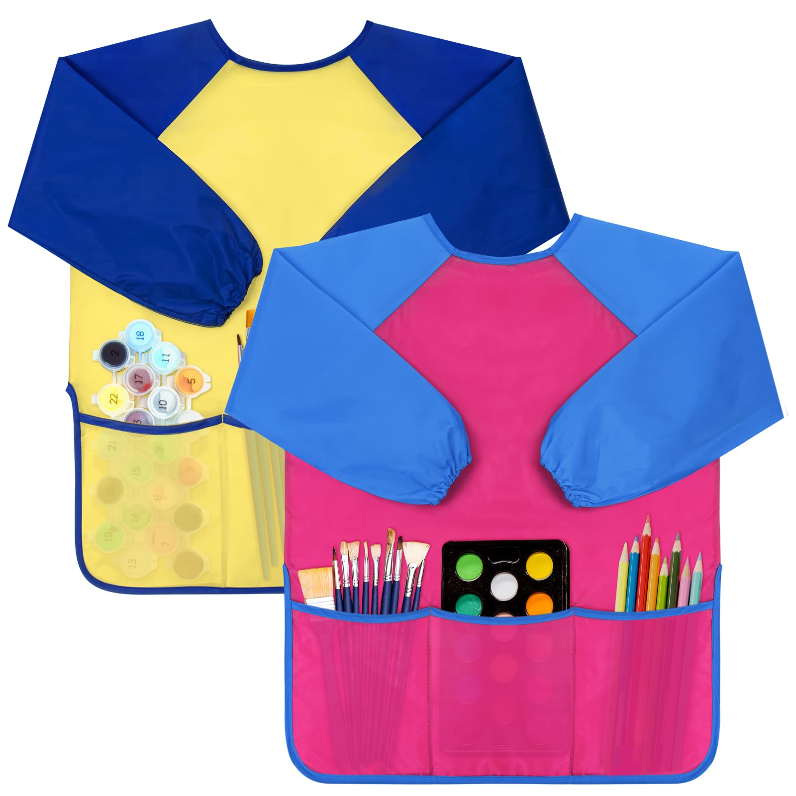 Bassion 2 Pack Kids Art Smock Toddlers Painting Aprons Toddler Smock | Colorful 