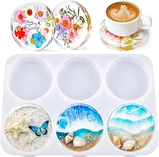 HeyClear Silicone Molds for Resin Coasters 6-Cavity Round Epoxy Resin Molds | for Crafts DIY Tray, Cup Coasters, Flower Bouquet Preservation, Resin Art, Home Decoration, Flexible, Easy to Clean &amp; Demold