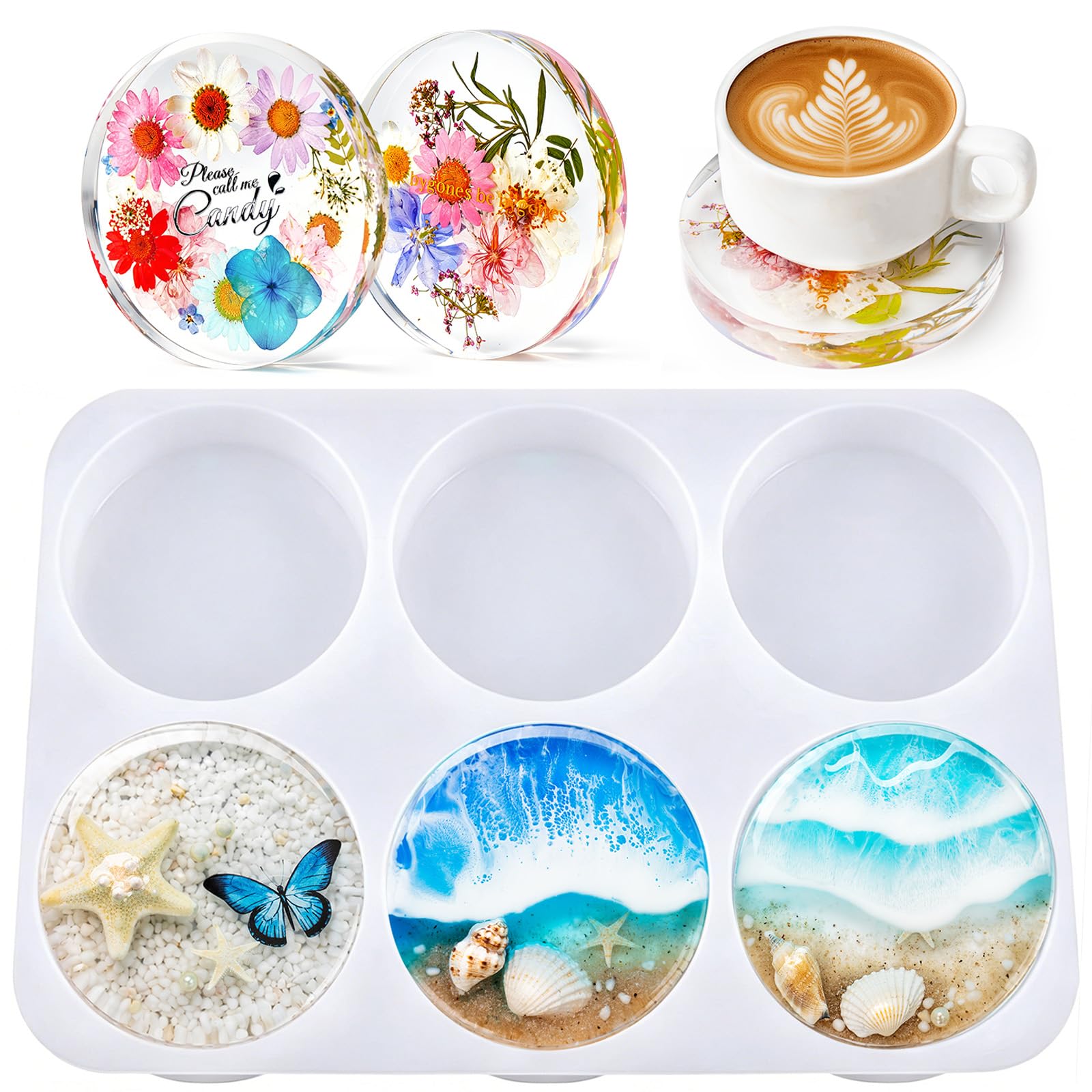 HeyClear Silicone Molds for Resin Coasters 6-Cavity Round Epoxy Resin Molds | fo