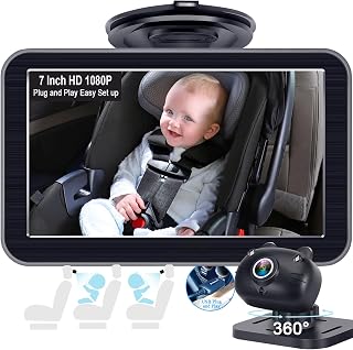 DoHonest Baby Car Camera 7-Inch: USB Plug-Play Easy Setup, 150° View | HD 1080P Clear Picture, Large Screen Great Visibility, 360 Degree Rotating Backseat Camera Two Kids Clear Night Vision -V9