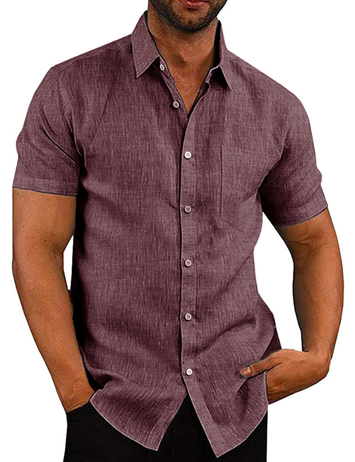 COOFANDY Men's Casual Button Down Shirts Short Sleeve Linen Shirts Summer Beach 