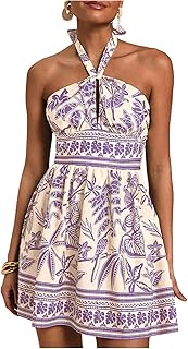 SOLY HUX Women's Summer Tropical Sundress Halter Vacation Mini Dress