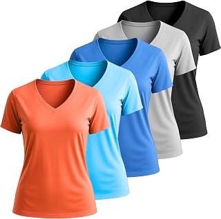Lati Fashion 5 Pack Dry Fit Shirts for Women Workout Tops Short Sleeve V Neck Womens T Shirts for Yoga Running Pilates S-3X
