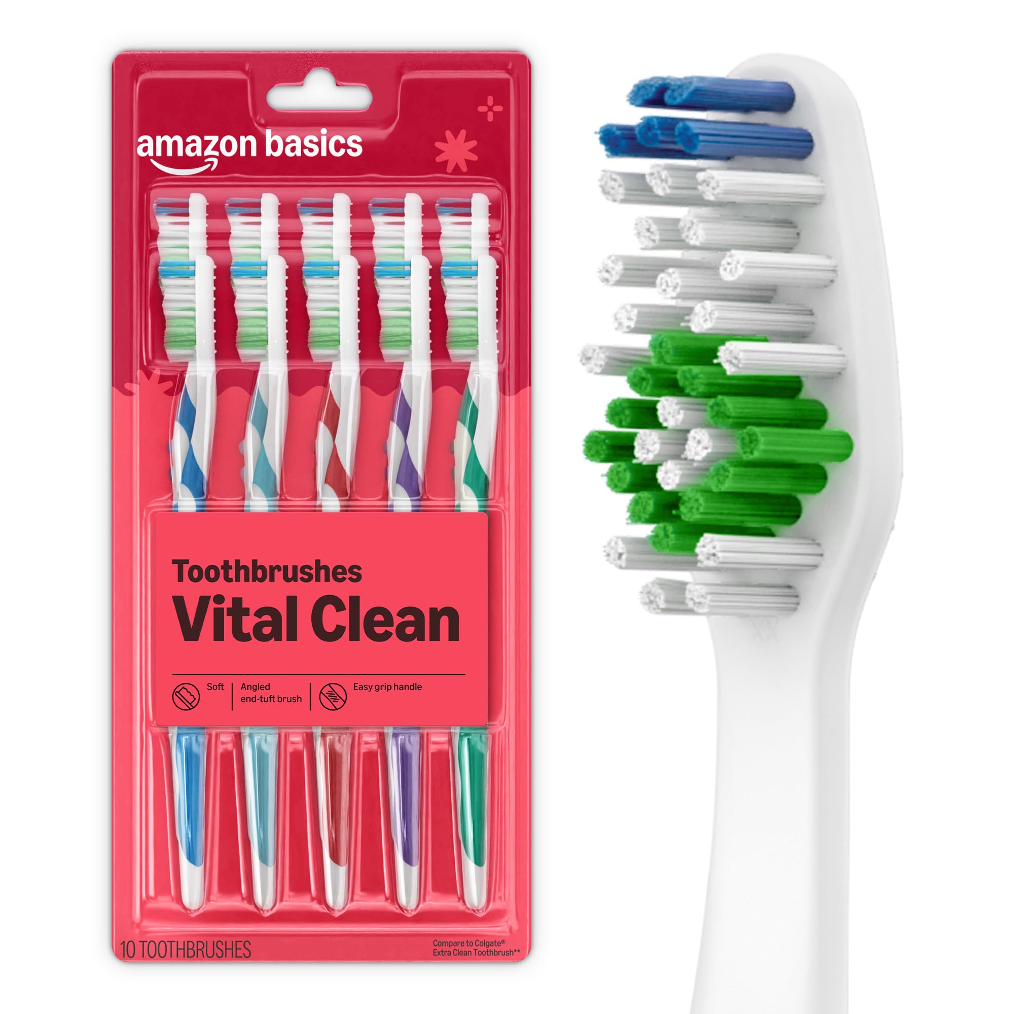 Amazon Basics Clean Plus Toothbrushes, Soft, Full, 10 Count, 1 Pack, Packaging M