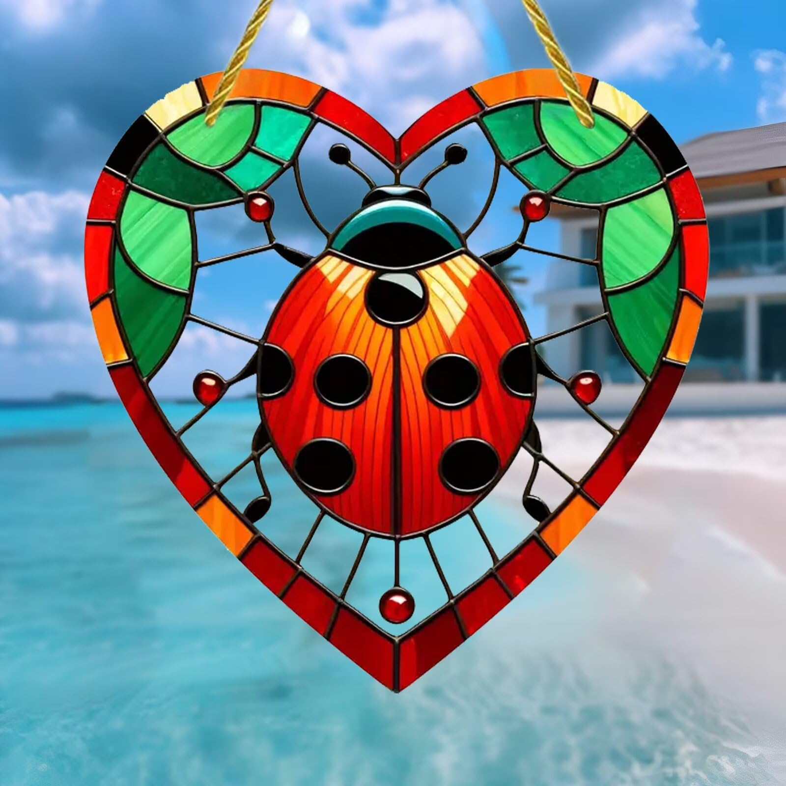 7 Point Ladybird Colorful Acrylic Heart Suncatcher Suncatcher 18*18cm Colorful S