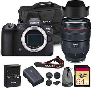 Canon EOS R6 Mark II Mirrorless Camera | 24.2MP Full Frame Sensor 4K 60p Video | Dual Pixel AF in-Body Stabilization for Professionals (5666C002) + Canon RF 28-70mm Lens + 64GB Card + Bag