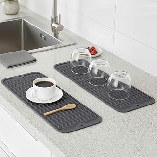 2 Pcs Silicone Dish Drying Mat - Coffee Bar Table Mat, Faucet Counter Drying Pad, Sink Splash Guard for Kitchen, 11.8 x 5.9 Inch