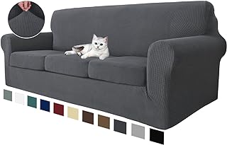 MAXIJIN 4 Piece Couch Covers for 3 Cushion Couch Super Stretch Sofa Cover for Dogs Pet Proof Fitted Furniture Protector Spandex Jacquard Non Slip Magic Sofa Slipcover Washable (Large, Gray)