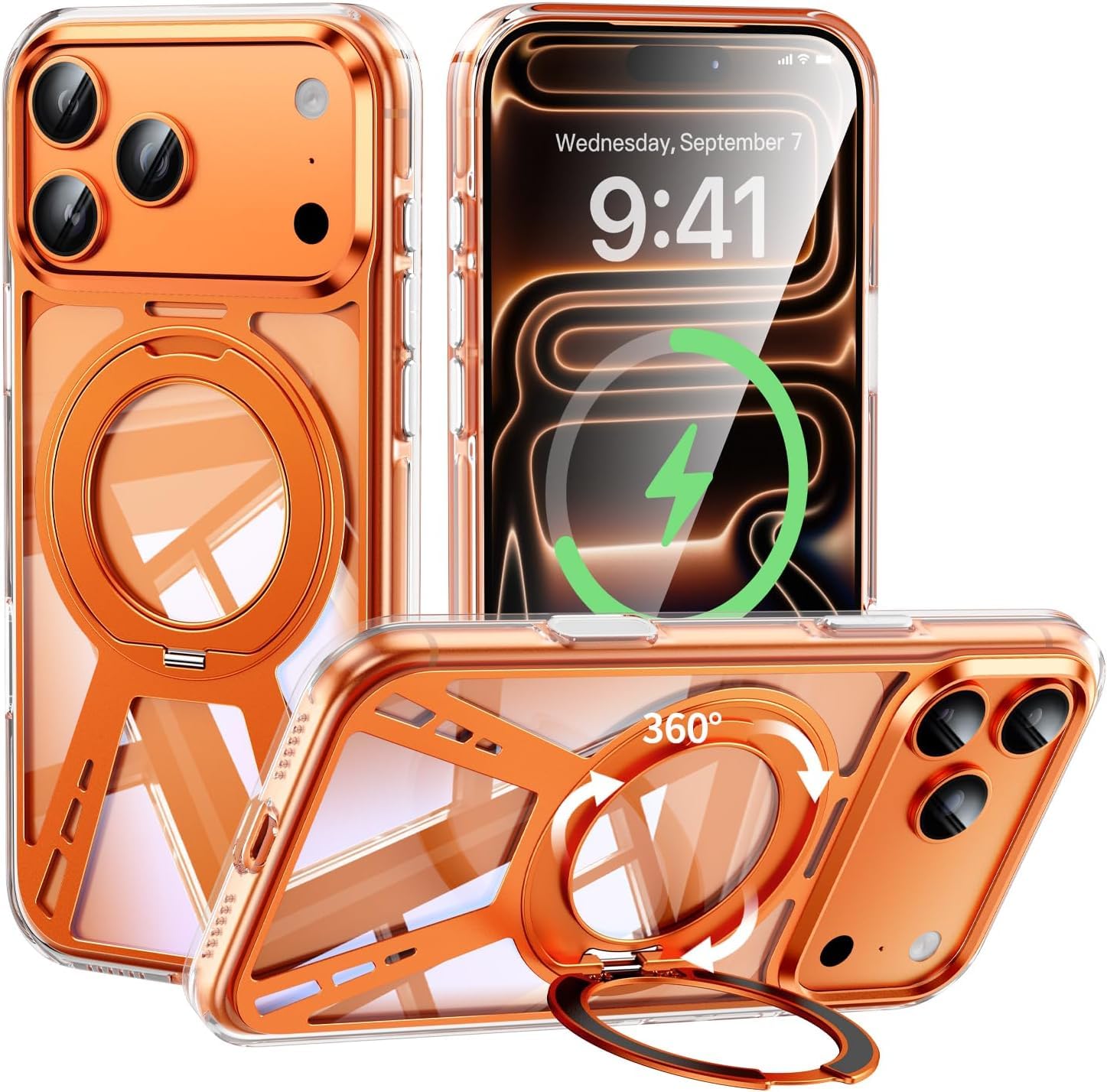 Metal Case for iPhone 17 Pro Max/18 Pro Max with Ring Stand, Orange