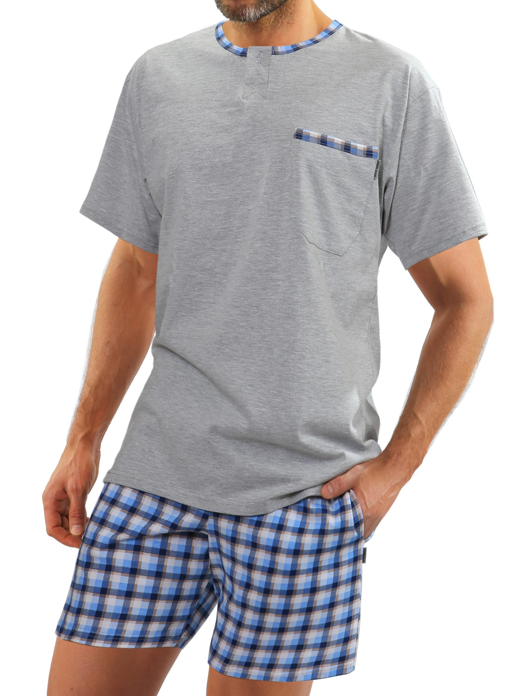 sesto senso Men's Short Pyjamas Cotton Short Sleeve T-Shirt Pyjama Bottoms
