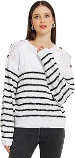 Women's Striped Sweater Pullover Crew Neck Long Sleeve Knitted Sweater