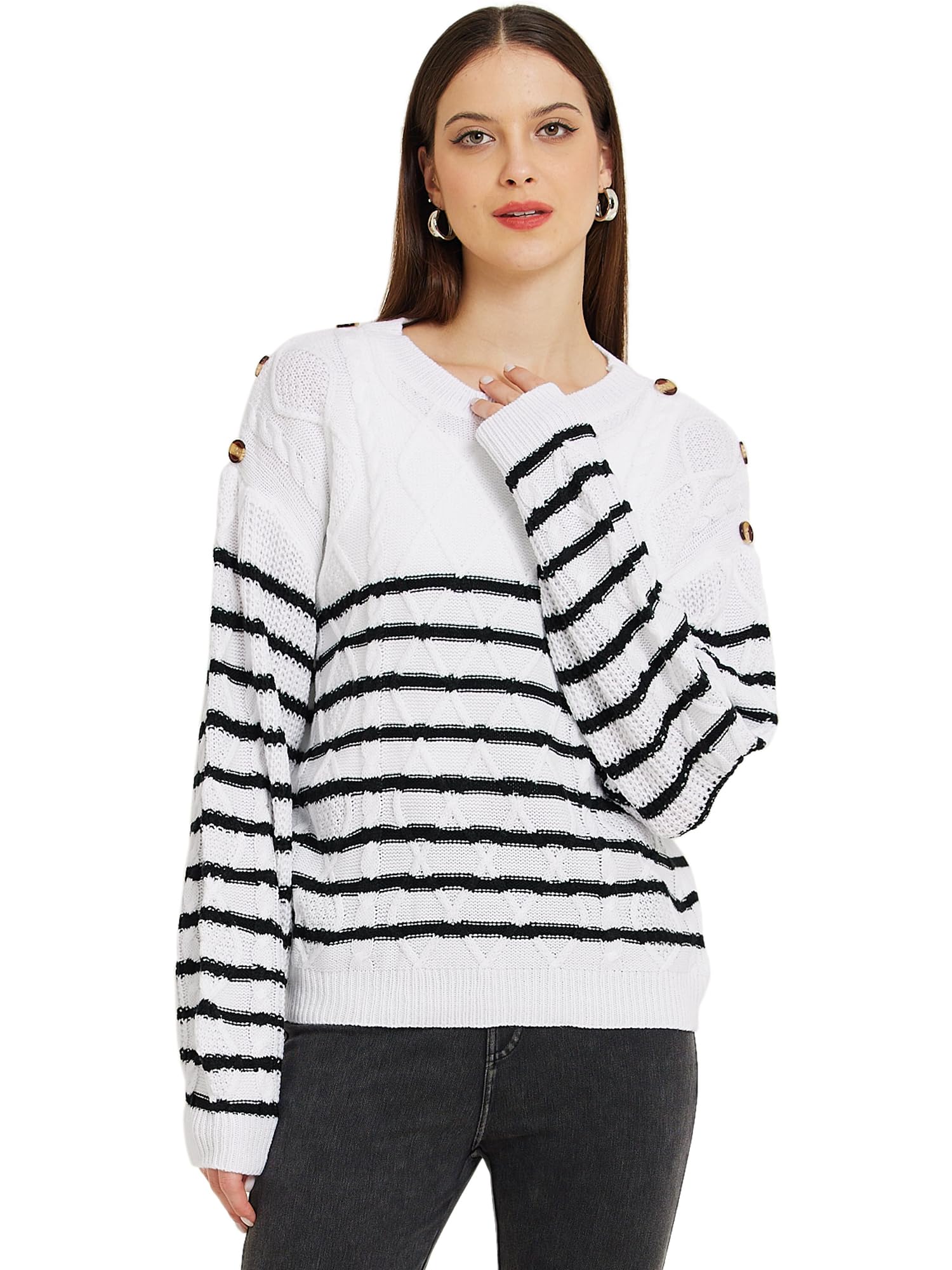 Women's Striped Sweater Pullover Crew Neck Long Sleeve Knitted Sweater