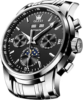 OLEVS Mens Automatic Wrist Watch Automatic Wrist Watch with Moon Phase Stainless Steel Waterproof Luminous Calendar