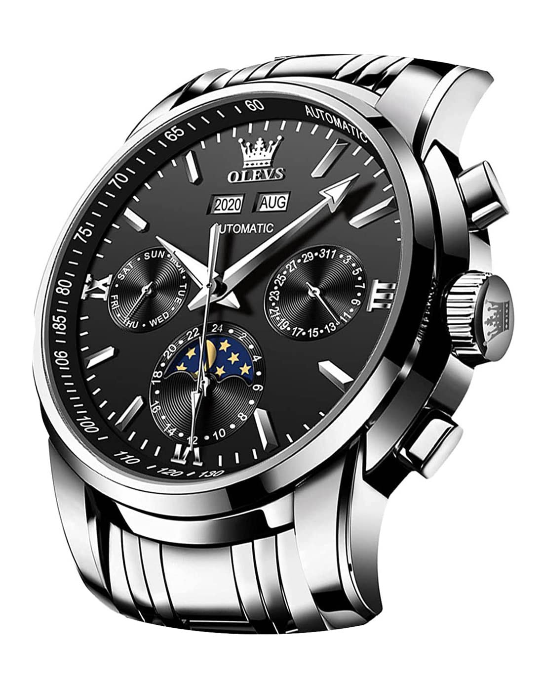 OLEVS Mens Automatic Wrist Watch Automatic Wrist Watch with Moon Phase Stainless