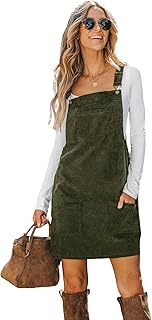 CUPSHE Women's Casual Mini Dress Square Neck Corduroy Solid Pocket Front Wide Straps Short Overall Dresse