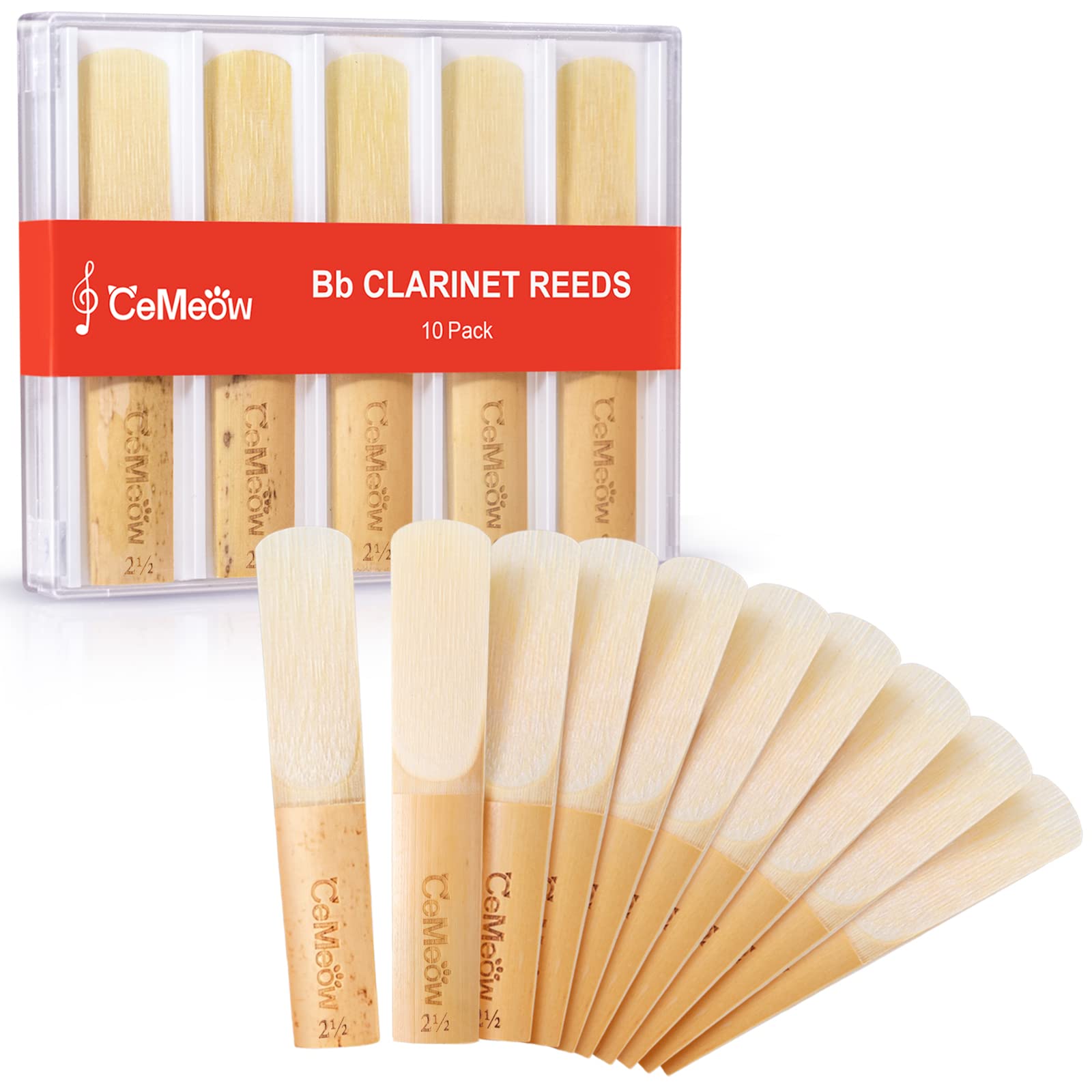 Clarinet Reeds 2.5, CeMeow Traditional Reeds for Clarinet Beginner 10Pack with P