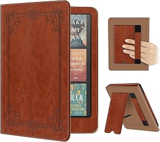Fintie Case for 7"/6.8" Kindle Paperwhite 12th/11th Gen & Kindle Colorsoft | Foldable Kickstand, Card Slot, Hand Strap, Auto Sleep/Wake, PU Leather Stand Cover, for Paperwhite 2024/2021, Vintage Brown
