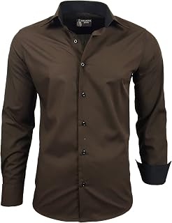 Subliminal Mode - Easy Iron Men's Shirt Two Tone Plain Long Sleeve Slim Fit Business Gift Idea Christmas Valentine's Day RN44