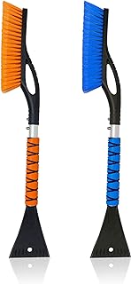 EcoNour 27" Ice Scraper for Car Windshield and Car Snow Brush (2 Pack) | Detachable Snow Brush &amp; Ice Scraper with Scratch-Free Bristles For Snow Removal, Aluminum Body, Winter Accessories for Car