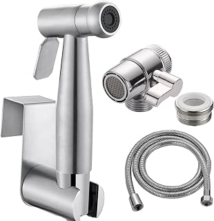 Home Handheld Bidet Baby Toilet Set with Faucet Spray, Hose and Fitting, Perfect for Washing Hair or Wash Basin (Silver)