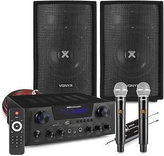 Fenton AV430B Home Karaoke System, Dual Wireless Mics, Vonyx SL6 Speakers | Bluetooth amplifier, echo & tone controls, MP3 player, remote control