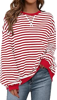PRETTYGARDEN Womens Striped Oversized Sweatshirt Lightweight Fall Clothes