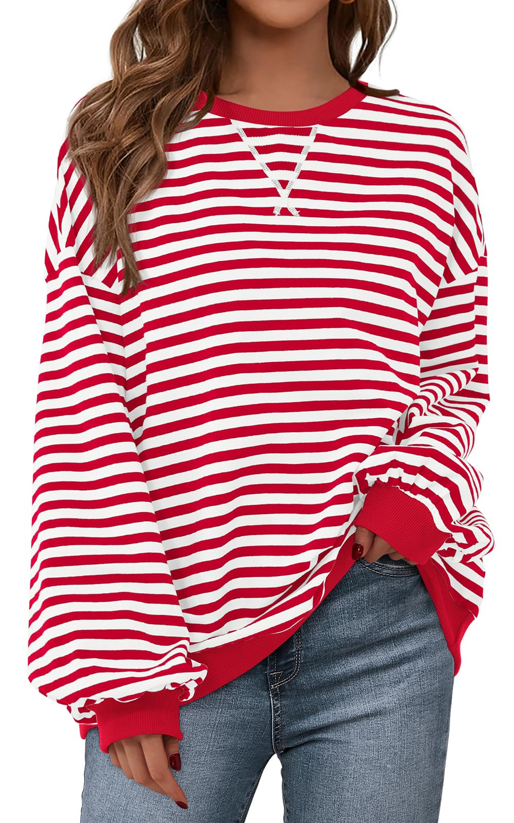 PRETTYGARDEN Womens Striped Oversized Sweatshirt Lightweight Fall Clothes