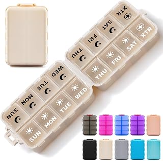 Foldable Portable 7 Day Pill Organizer 2 Times a Day, AM PM Weekly Pill Box | Compact yet Large Interior, 2 Extra Sections - Spacious Week Daily Twice Travel Medicine Case for Vitamin Fish Oil Supplement