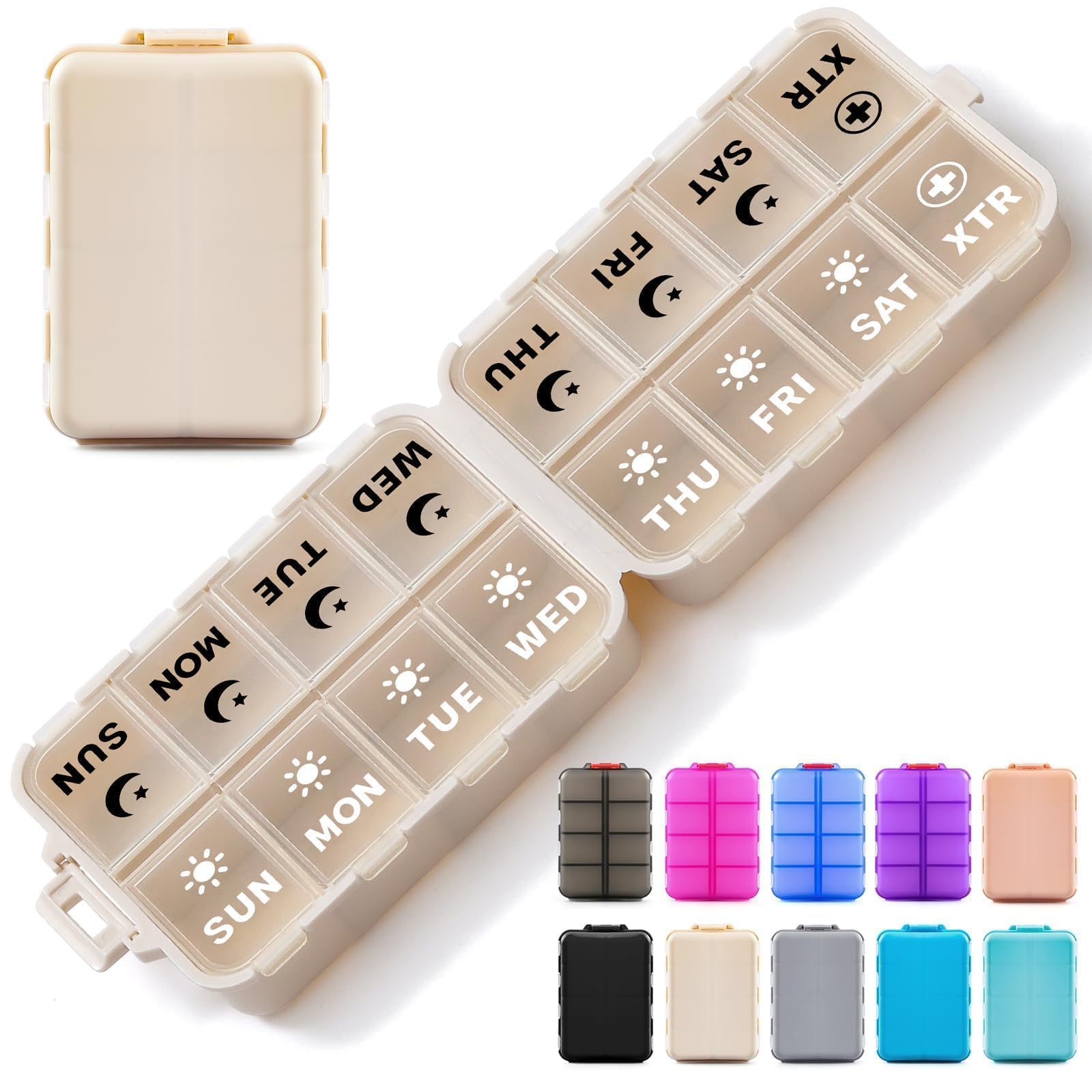 Foldable Portable 7 Day Pill Organizer 2 Times a Day, AM PM Weekly Pill Box | Co