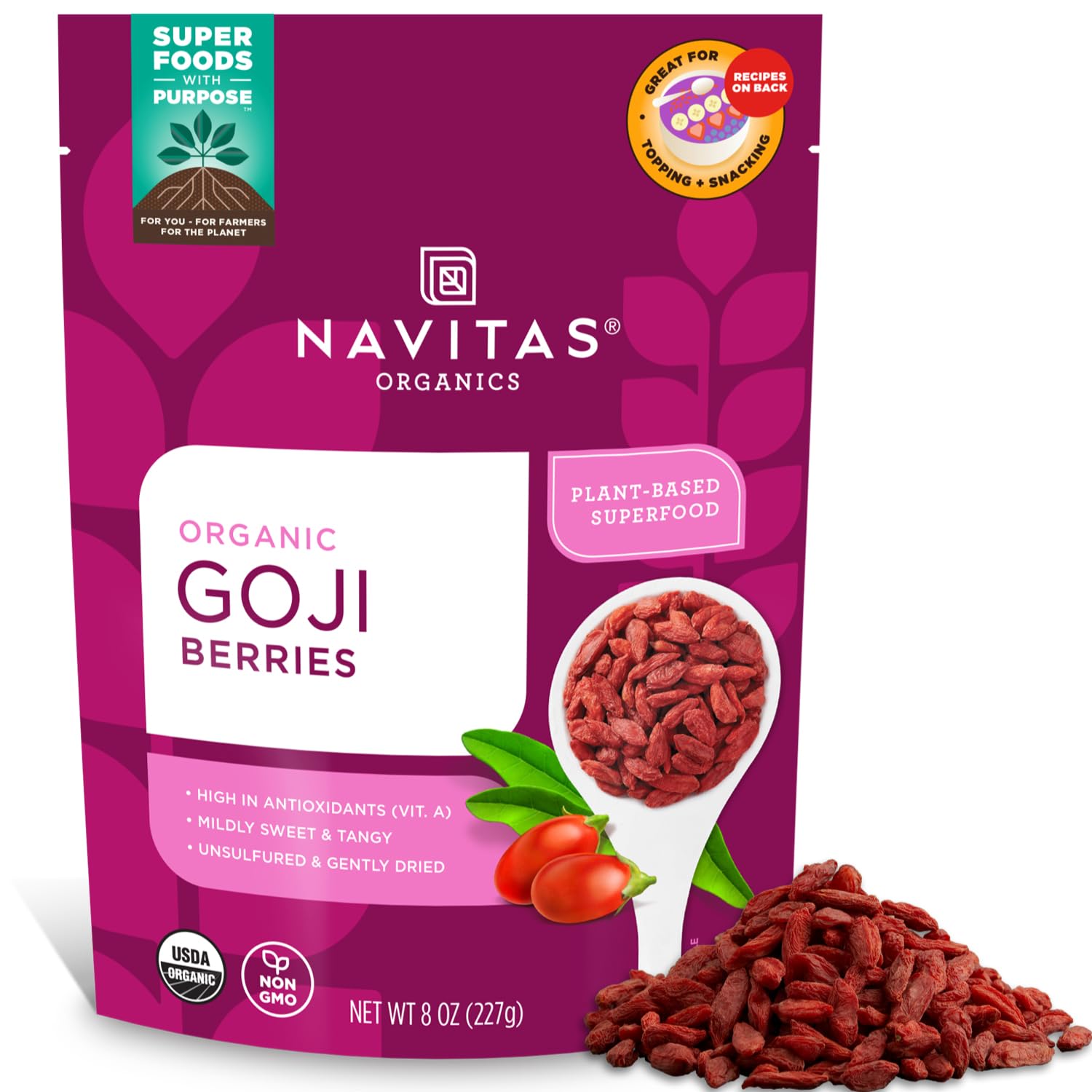 Navitas Organics Goji Berries – For Smoothies, Trail Mix, Baked Goods, Oatmeal &