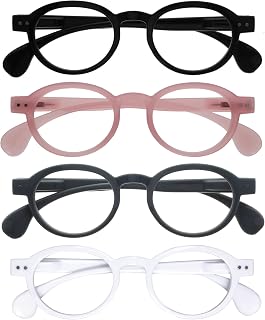 OPULIZE OCA Reading Glasses – Modern Retro Round Frame – Men and Women – Spring Hinges – R54, Brilliant Black - Transparent Bright Pink - Bright Grey - Bright White, One size